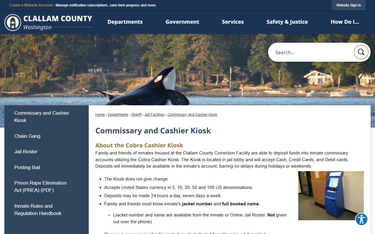 Clallam County commissary and cashier kiosk instructions