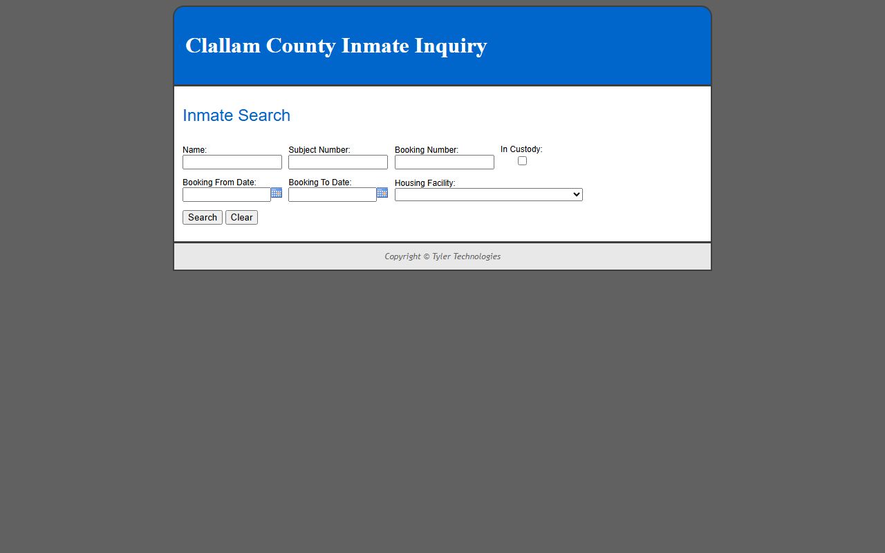 Clallam County inmate population jail roster search fields
