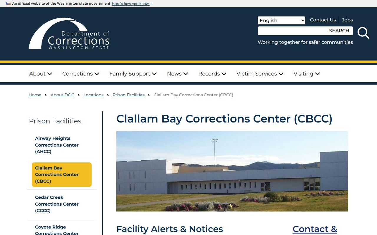Washington DOC Clallam Bay Corrections Center facility page