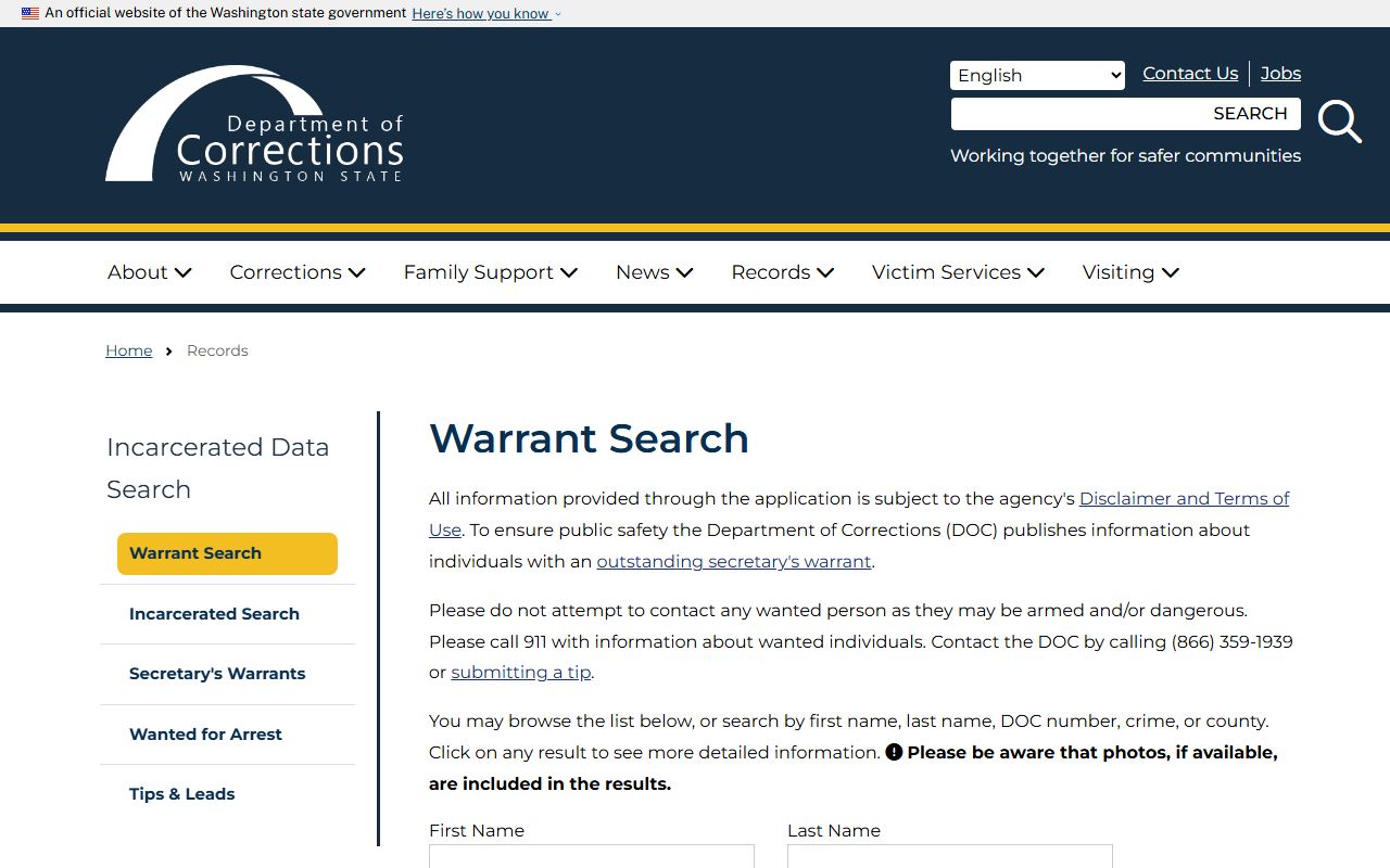 Washington DOC warrant search related to Clallam County booking photo questions