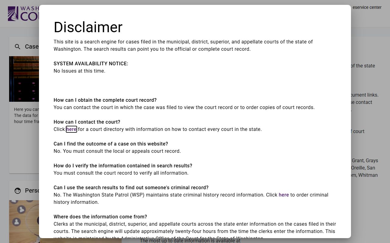 Clallam County court records after arrest Washington Courts search